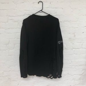 Black grunge distressed knit with embroidery